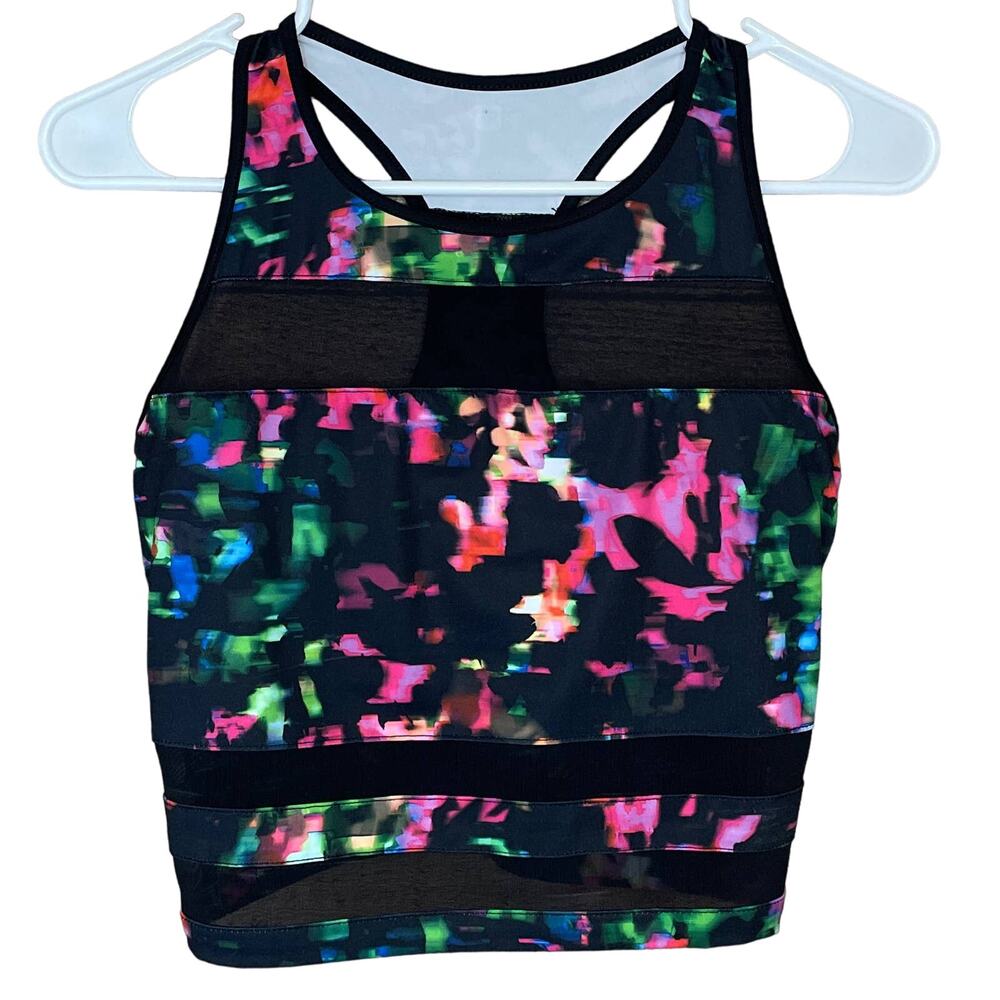 Fabletics Malina Midi Sports Bra Chroma Print Black Crop Tank Top SZ Small